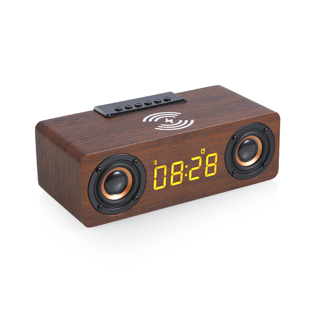 Houten Subwoofer Bluetooth Speaker Bt Mobiele Telefoon Draadloos Opladen Wekker Speaker Portable Computer Sound Bar Fm Radio Tf: Wood color