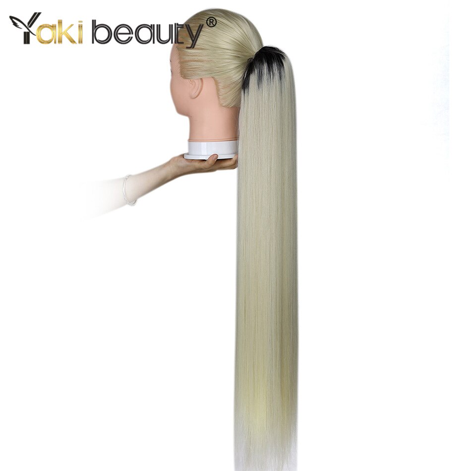 Synthetische paardenstaart, rechte clip-in haarstaart, nep haarstukjes voor zwarte vrouwen, ombre bruine kleur van yaki beauty: T2-613