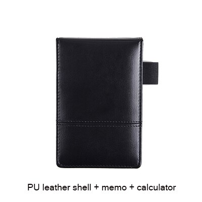 stationery small pocket notebook A7 PU leather notepad business work note book daily memo planner with calculator: black