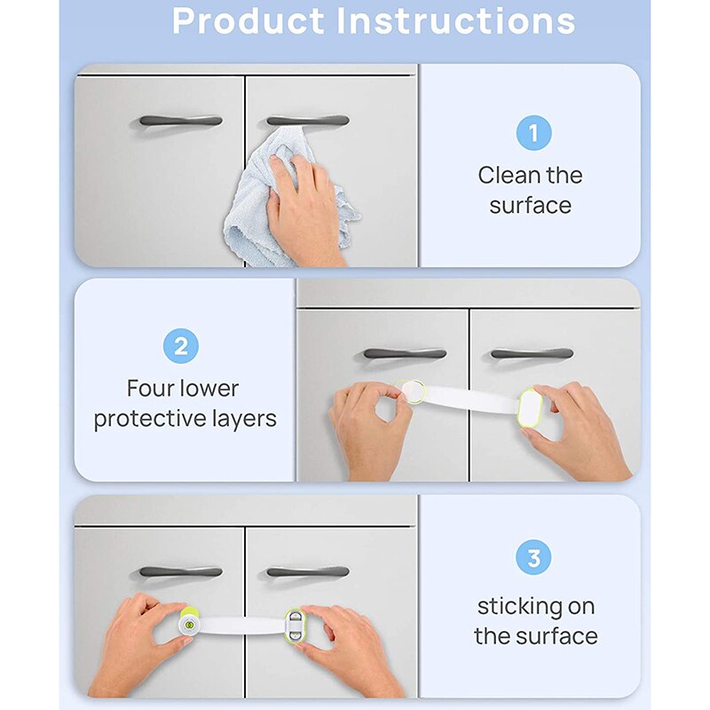 Kind Veiligheid Kabinet Sloten, 10 Pack Baby Proofing Koelkast Sloten Met Sterke Lijm, Geen Gereedschap Of Boren