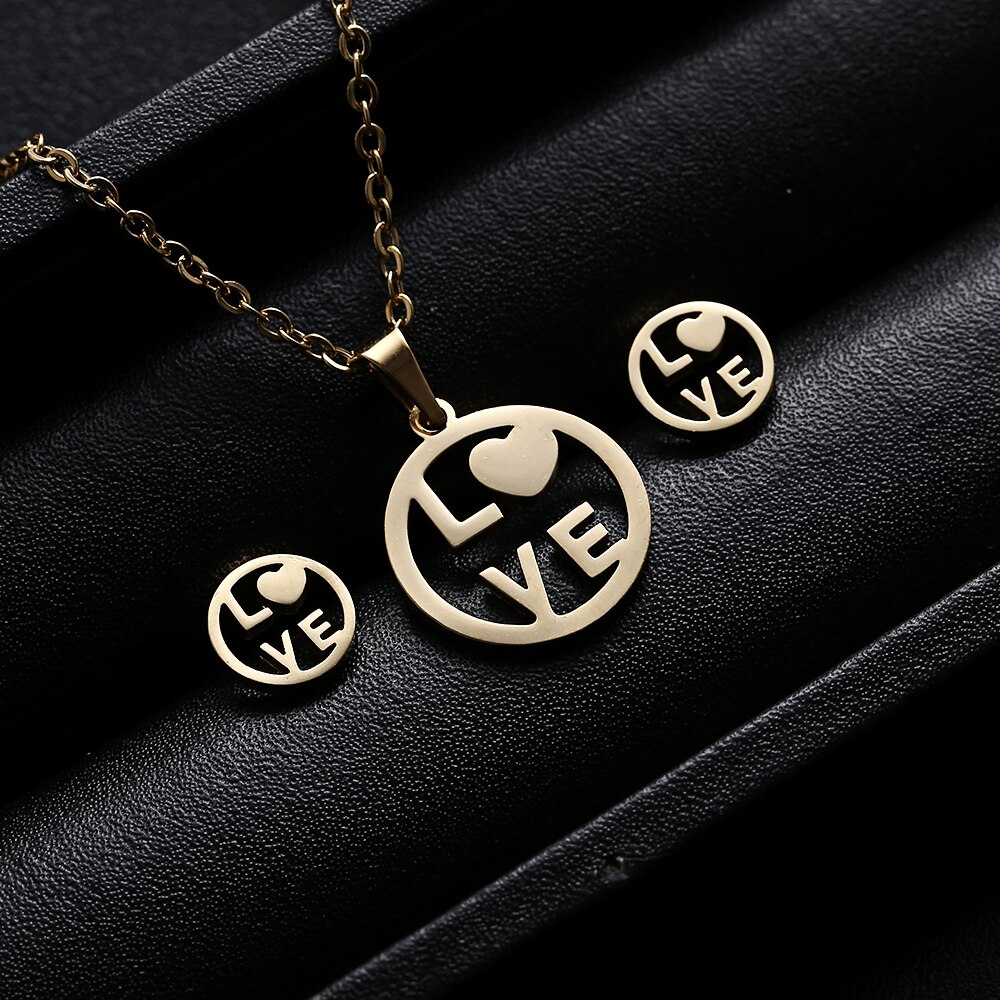 Rinhoo Goud Kleur Rvs Sets Voor Vrouwen Hart Kroon Liefde Cross Sterren Maan Ketting Oorbellen Set Bruid Bruiloft Sieraden
