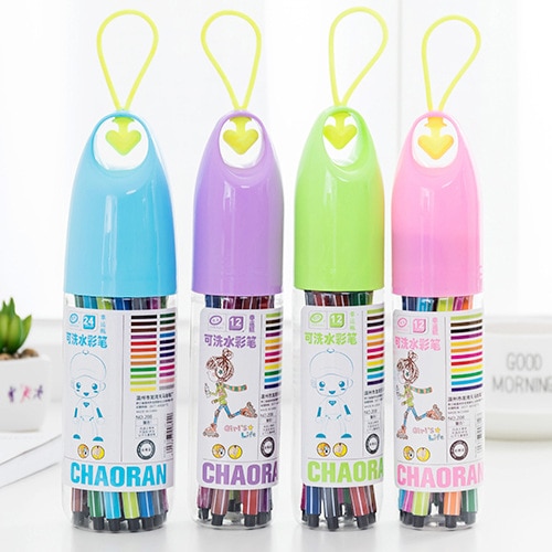 12 Colors Lucky Bottle Non-toxic Erasable Cartoon Watercolor Pens Random Children Graffiti Painting Stationery Pens