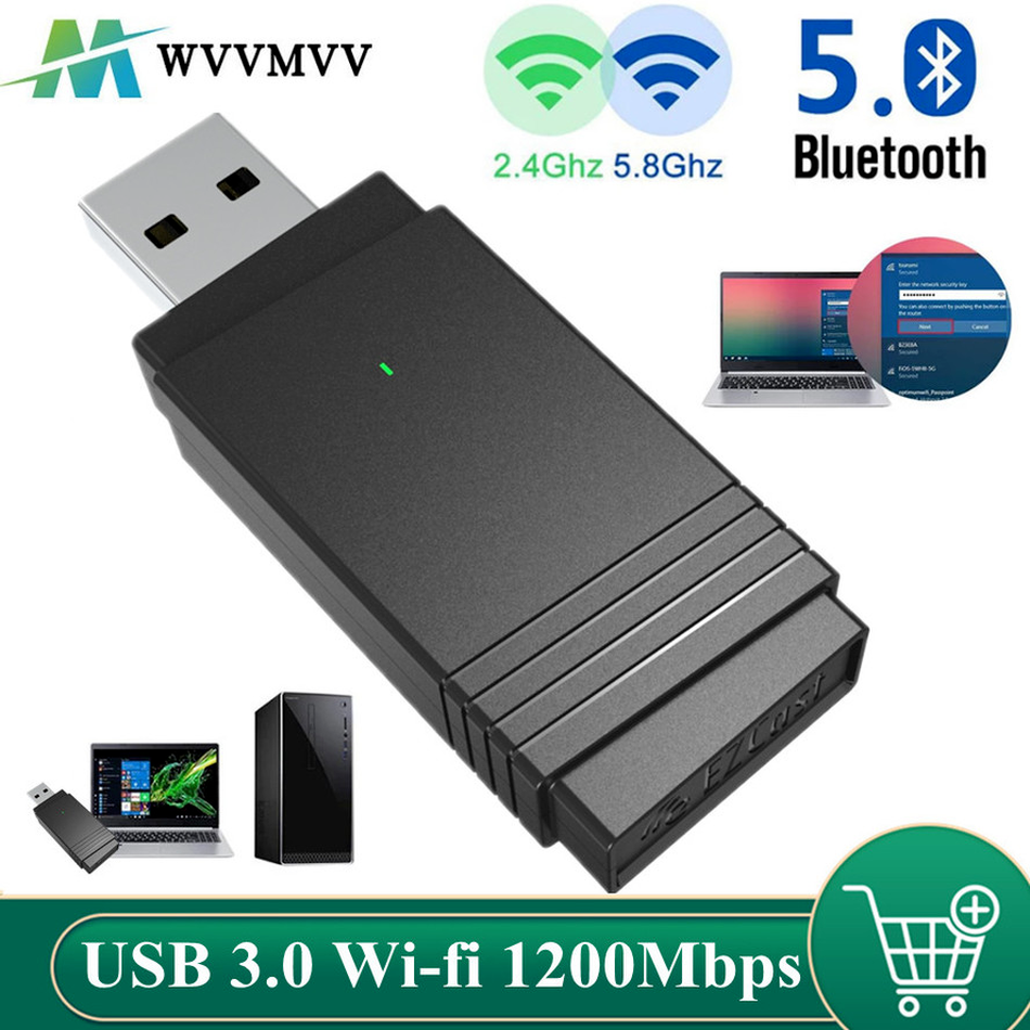 Usb 3.0 wi-fi 1200 mbps adapter dual band 2.4 ghz /5.8 ghz bluetooth 5.0/ wifi 2 in 1 antenne dongle mu-mimo adapter for pc bærbare datamaskiner