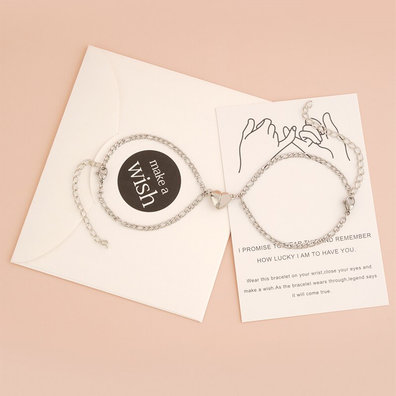 1Set Heart Stainless Steel Couple Friendship Rope Magnetic Bangle Bracelets Lover Women Men Charm Wish Jewelry Envelope Packing: KK3666-2