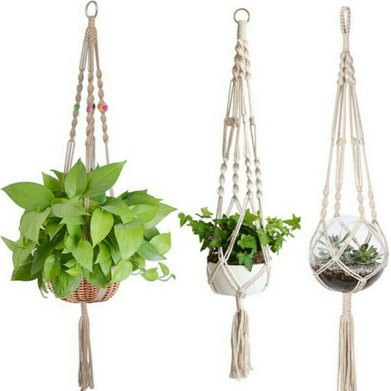 Macrame Plant Hangers Indoor White Cotton Rope Flowers Pots Hanging