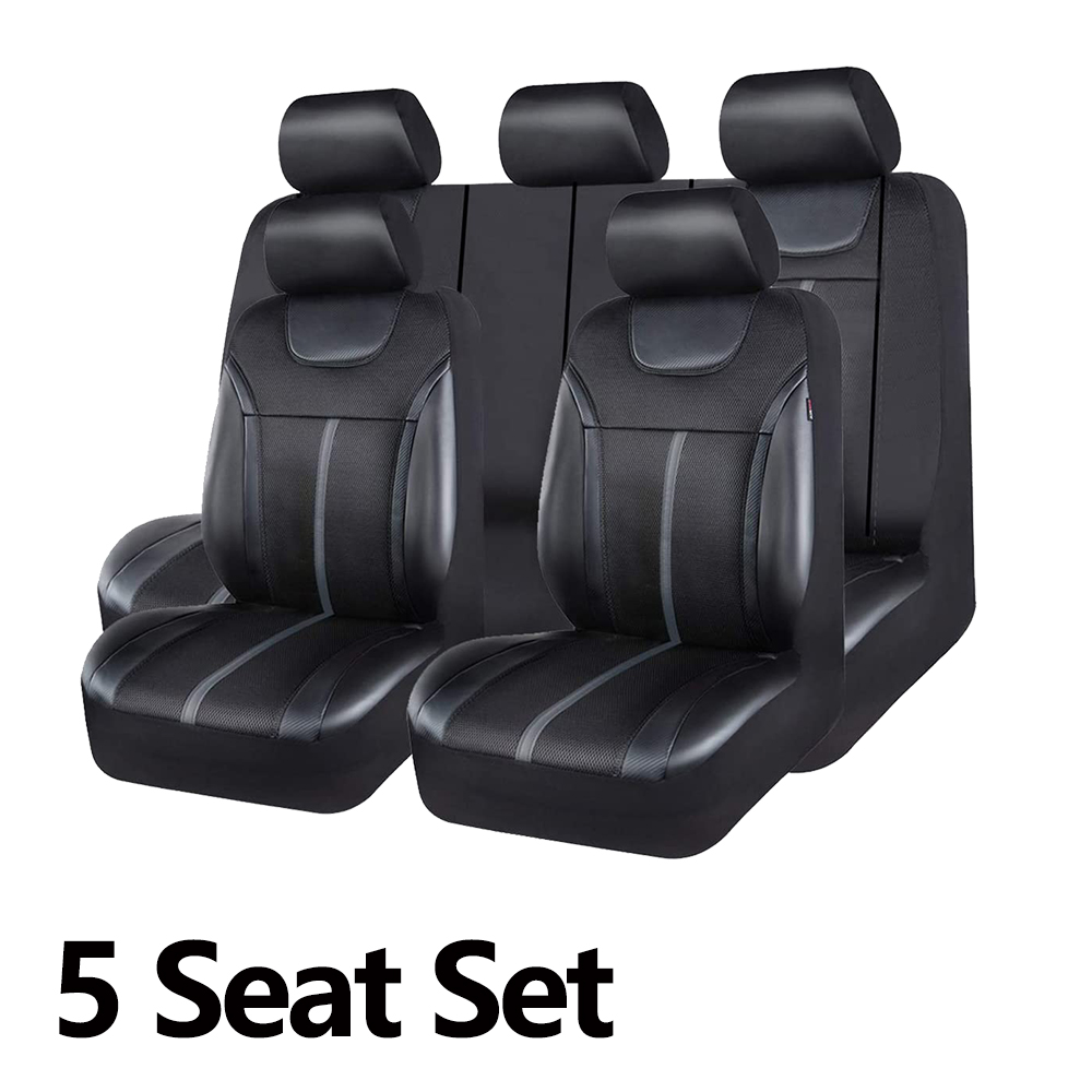 AUTO PLUS PU-Leder und Netzstoff, universelles Autositzbezug-Set, Autozubehör, Unisex, passend für die meisten Autos, SUVs, Van, LKWs, Sitzkissen: mondblau