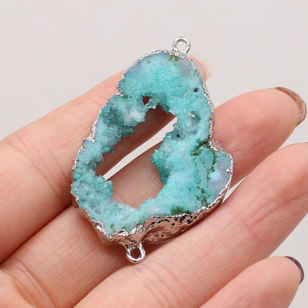 LE SKY Natural Agates Pendants Charms Connector Pendants for Jewelry Making DIY Accessories Fit Necklaces: Blue