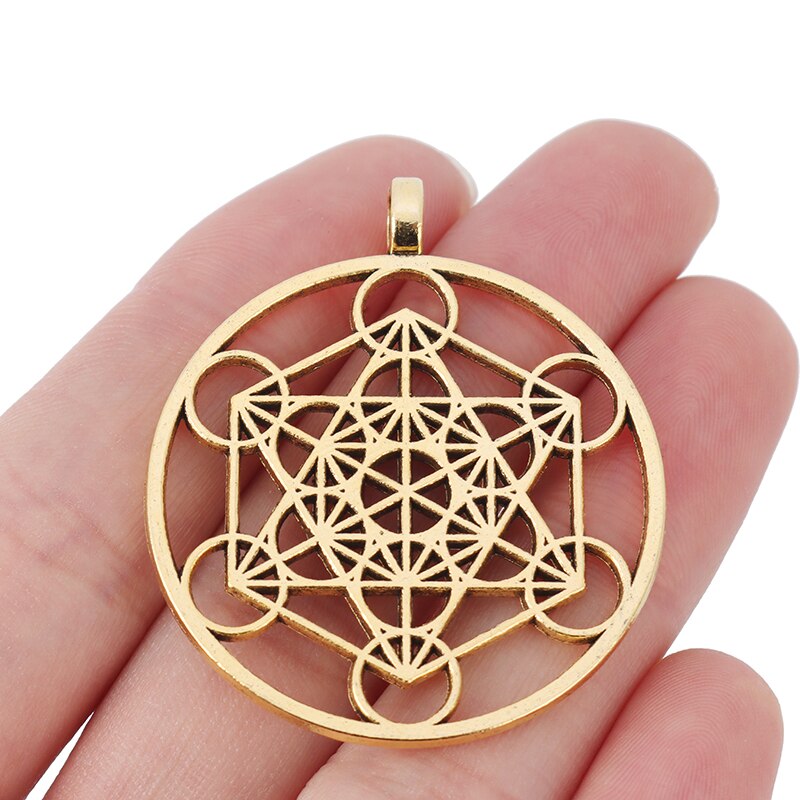 20 X Antiek Goud/Zilver Kleur Aartsengel Metatron Cubes Cirkel Charms Hangers Voor Ketting Sieraden Maken 40Mm: Goud-kleur