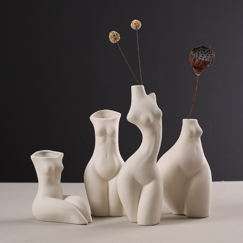 Vase en céramique pour femme, modèle de corps abstrait, décoration de salon, Pots de fleurs, Vases blancs décoratifs, accessoires de décoration pour la maison,