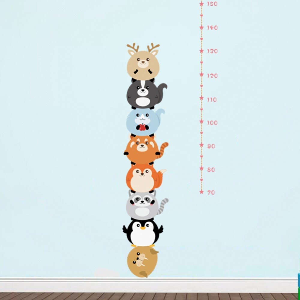 Cute Cartoon Animals Height Measure Stickers Self-adhesive Kids Room Decal Baby Growth Chart Mural Removable Vinyl Gauge Ruler