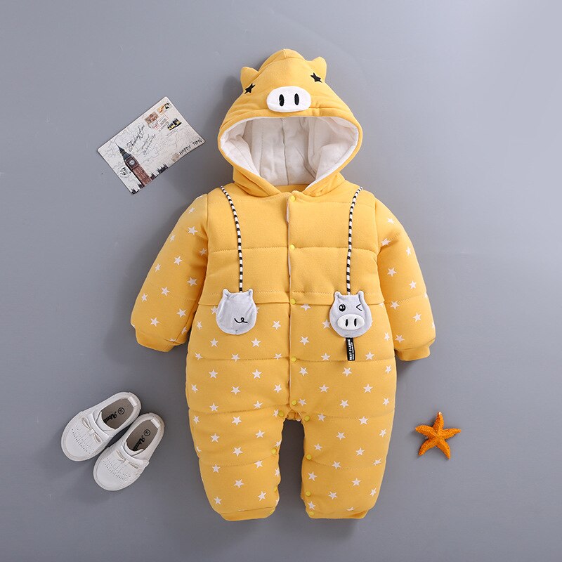 Inverno recém-nascido snowsuit bebê menino grosso algodão quente macacão bebês bonito com capuz macacão geral roupas da menina da criança casaco roupas