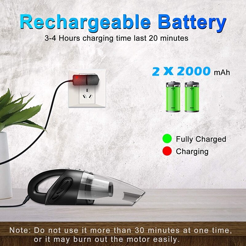 Portable Cordless Handheld Vacuum, Strong Suction Powerful USB Rechargeable Lightweight Vac Wet Dry Vacuum Cleaner