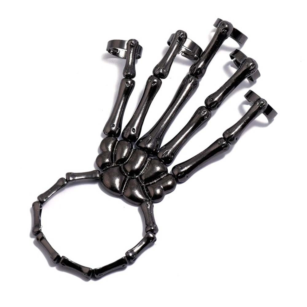 Vendita calda Punk gotico teschio scheletro braccialetto elasticità regolabile mano osso braccialetti braccialetto Hip Hop accessori per feste: Black Bracelet