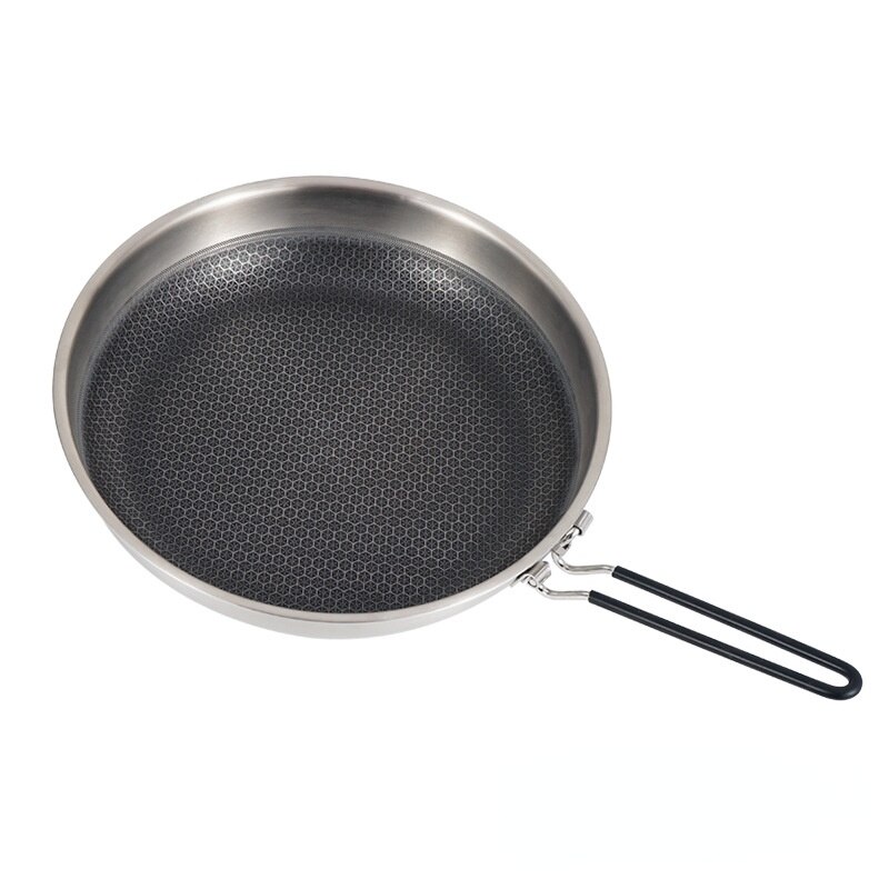 Outdoor Stainless Steel Non-Stick Frying Pan Folding Handle Wok Pan Skillet Griddle Camping Kitchen Outdoor Cooking Pot Cookware: L