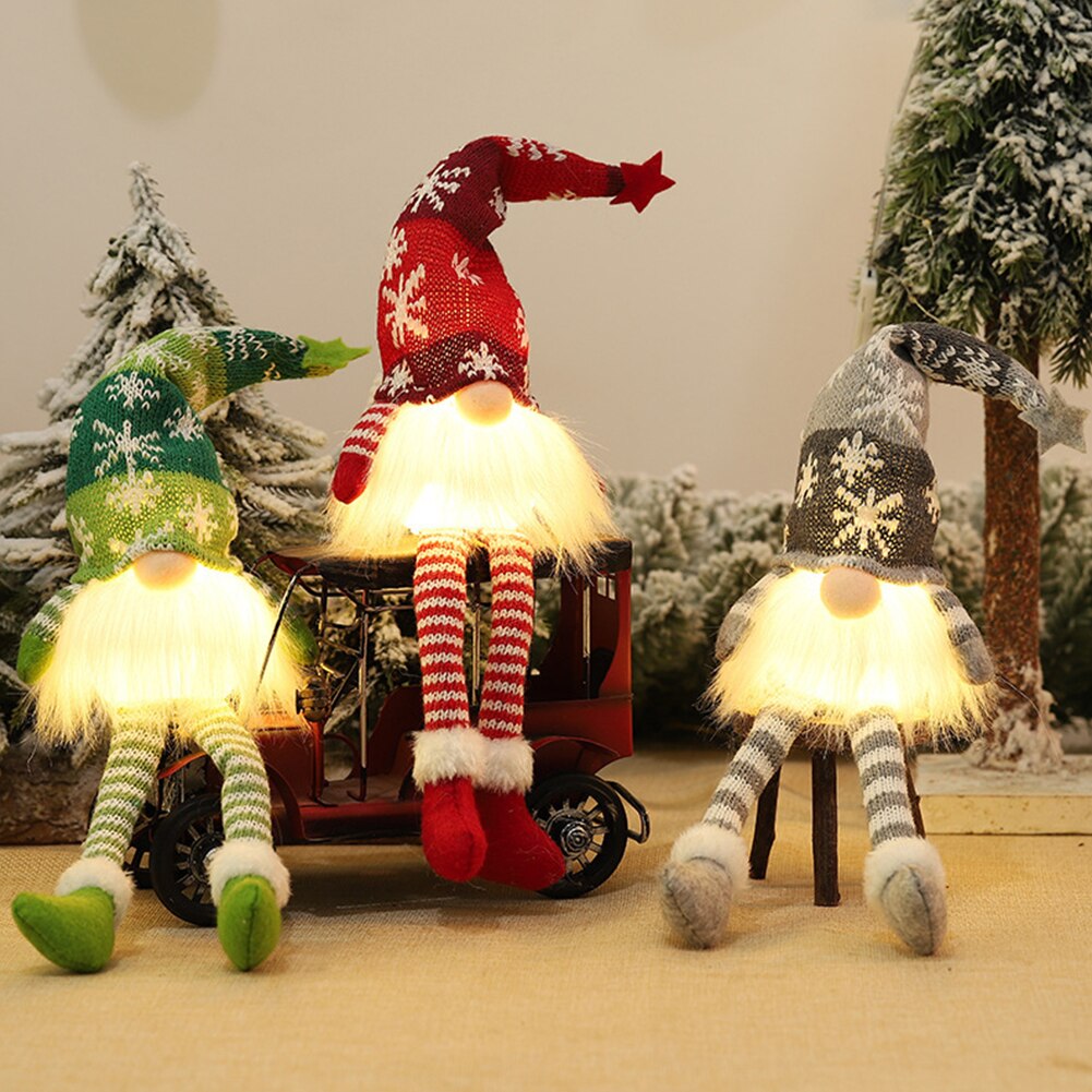 Leuchtende, gesichtslose weihnachtswichtel-puppe mit licht, baumanhänger, zwergen-weihnachtsdekoration, schmuckstück
