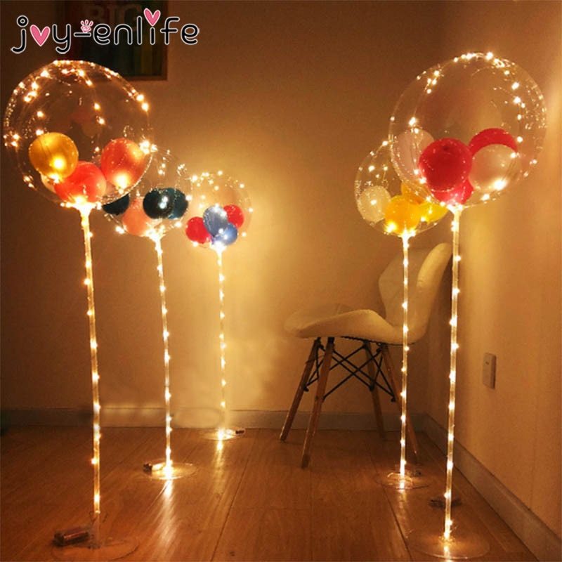 1 set ballonger kolonnstativ bågstativ hemfest led konfettiballonger med basklämmor bröllopsdekoration ballonghållare pinne