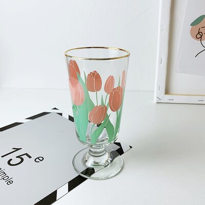 260ml tulpanglas bägare guldkant daisy glas kopp mjölk öl champagne juice kopp härlig för tjejer: Tulpan-gyllene kant