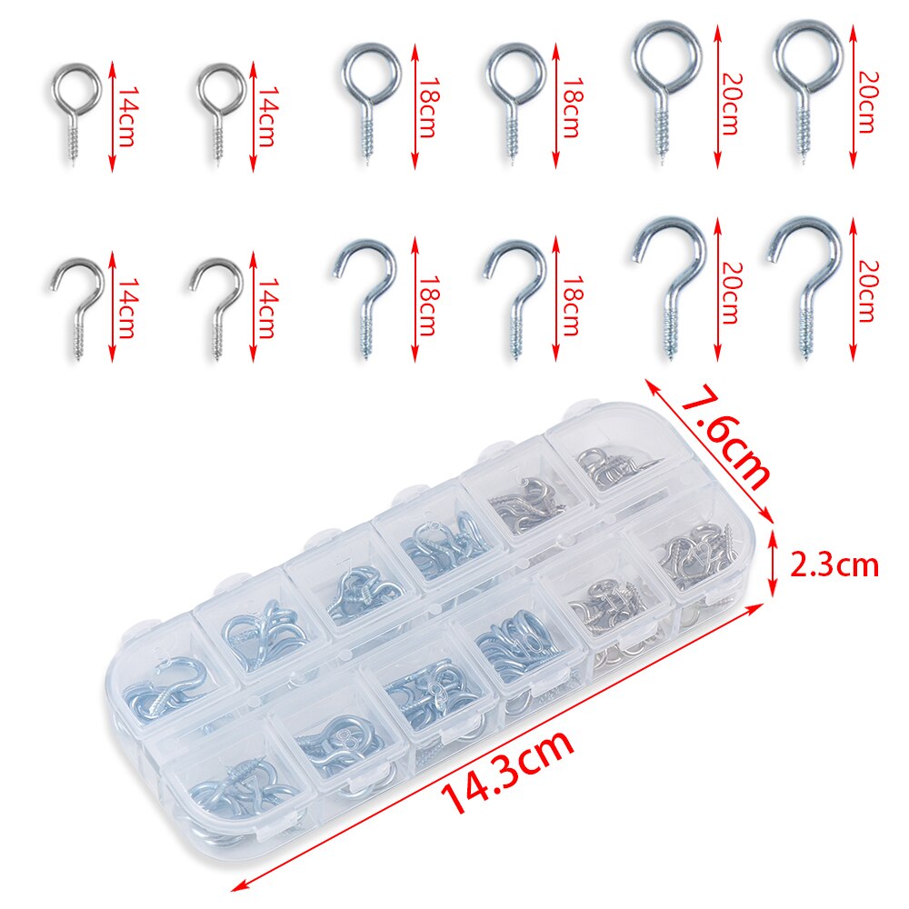 100pcs Threaded Hooks Eyebolt Eye Screws Cup Hooks Clasps Lamp Hanging Wall Hanger Tool DIY Assortment Hooks Kits Accessories