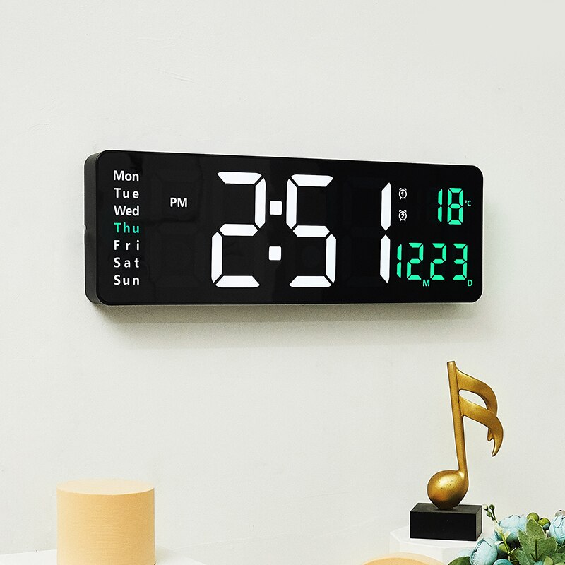 Large Digital Wall Clock Temp Date with Remote Control Power Off Memory Desktop Table Clock Wall-mounted Dual Alarms LED Clocks