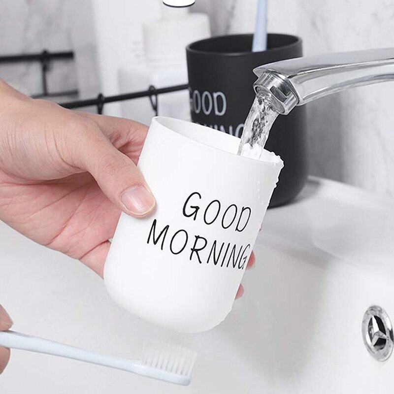 Simple Nordic Travel Portable Washing Cup Home Bathroom Couple Plastic Good Morning Print Toothbrush Holder Cup Storage Cup