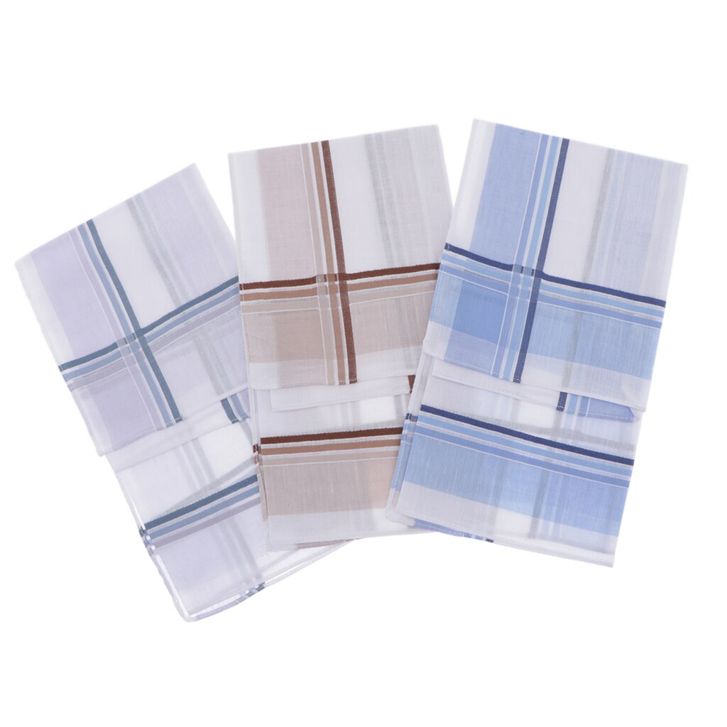 Set Of 3 Cotton Handkerchiefs For Men, Simple And Classic Plaid