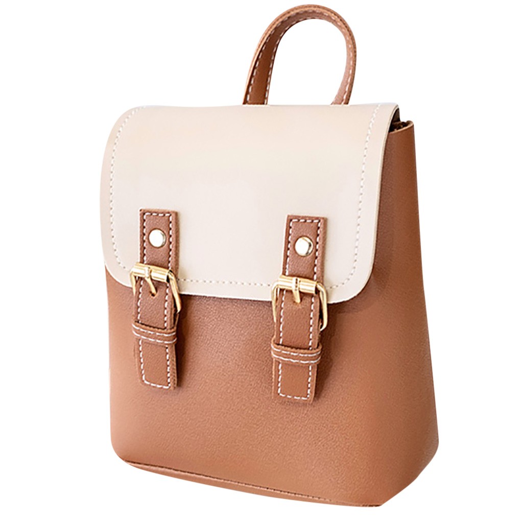 Women Backpack Purse Oxford Cloth PU Leather Back Pack Feminine Student Bookbag Travel Mini Bag Contrast Color Sac A Dos: Brown