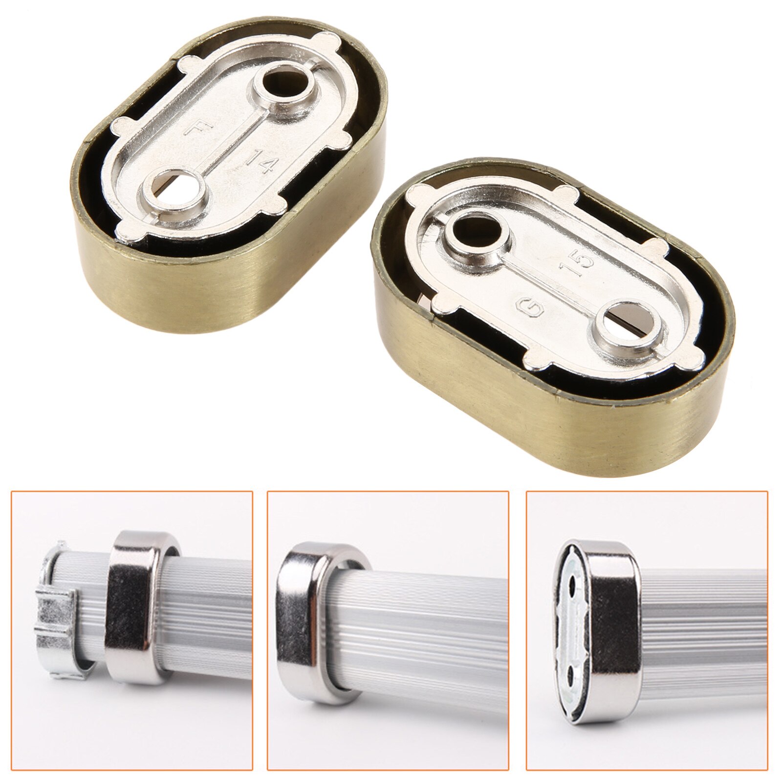 2Pcs 15-16mm Diameter Zinc Alloy Oval Closet Pole Socket Wardrobe Flanges Rod Tube Holder Shower Curtain Rod End Support Bracket
