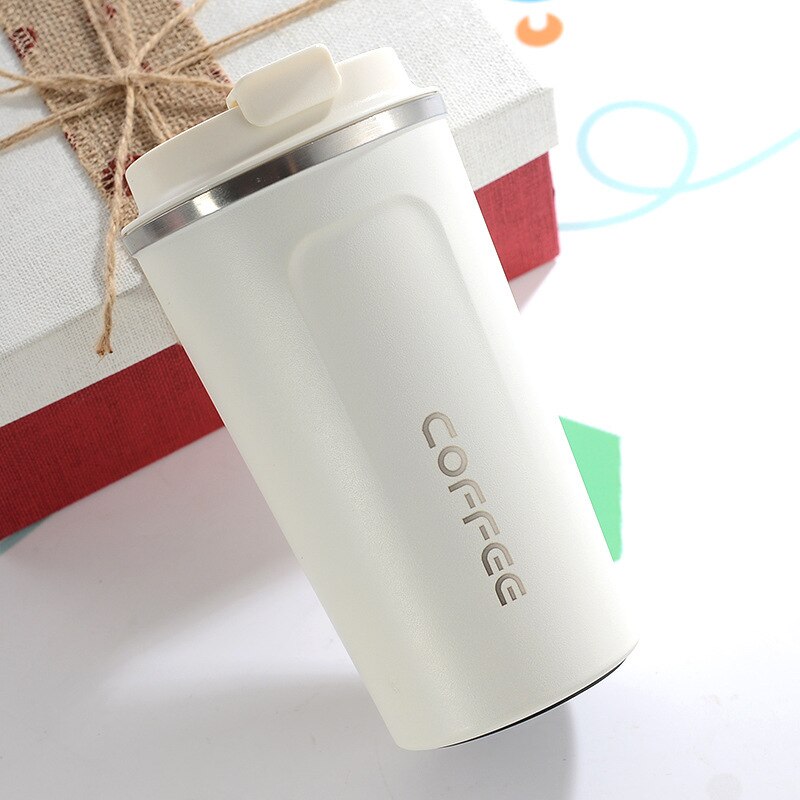 Thermos Coffee Mug Cup 304 Stainless Steel Insulated Tumbler Vacuum Thermos Cup Travel Cup for Cold Ice Drinks: 380ml / White coffee