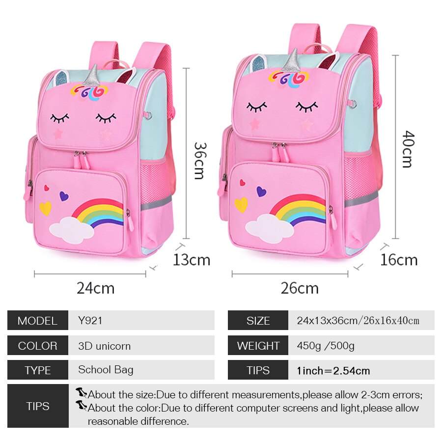 3D Eenhoorn Primaire Schooltassen Voor Meisjes Schattige Waterdichte Kids Bag School Student Cartoon Eenhoorn Meisje 6-12 Kinderen rugzak