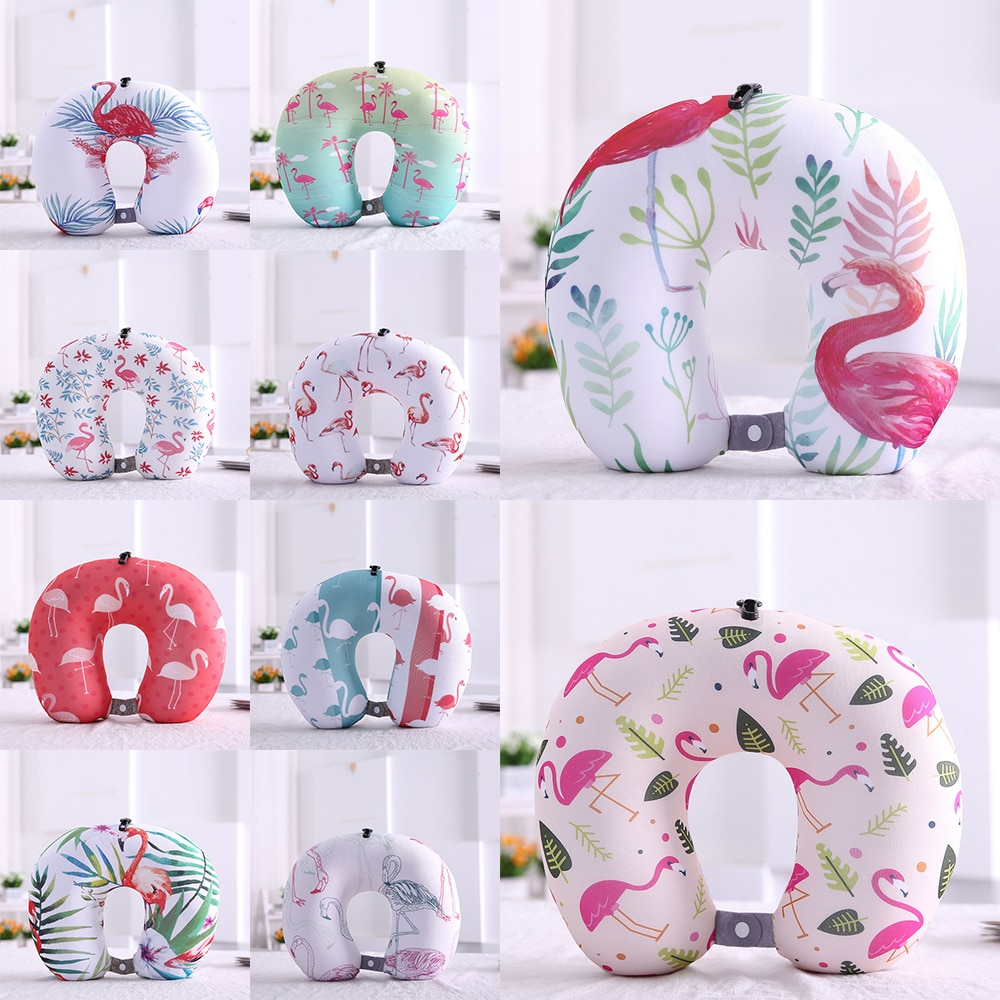 Flamingo U Shaped Travel Pillow Particles Neck Pillow Animal Printing Car Headres Super Soft Comfortable Pilow 32*32CM 1Pcs
