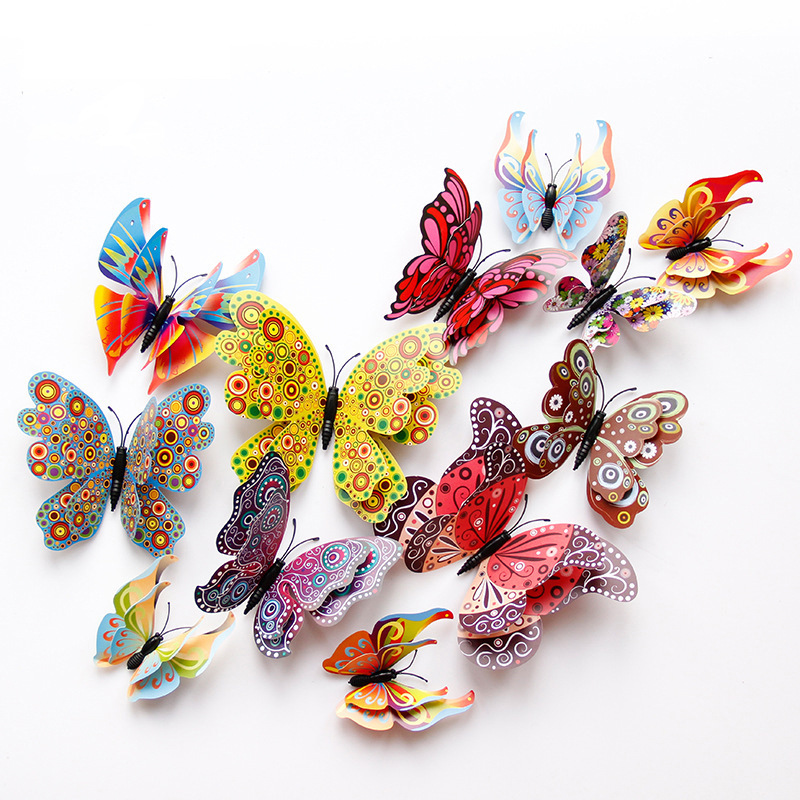 12Pcs Dubbele Laag 3D Vlinder Muur Sticker Op De Muur Home Decor Vlinders Voor Decoratie Magneet Koelkast Stickers