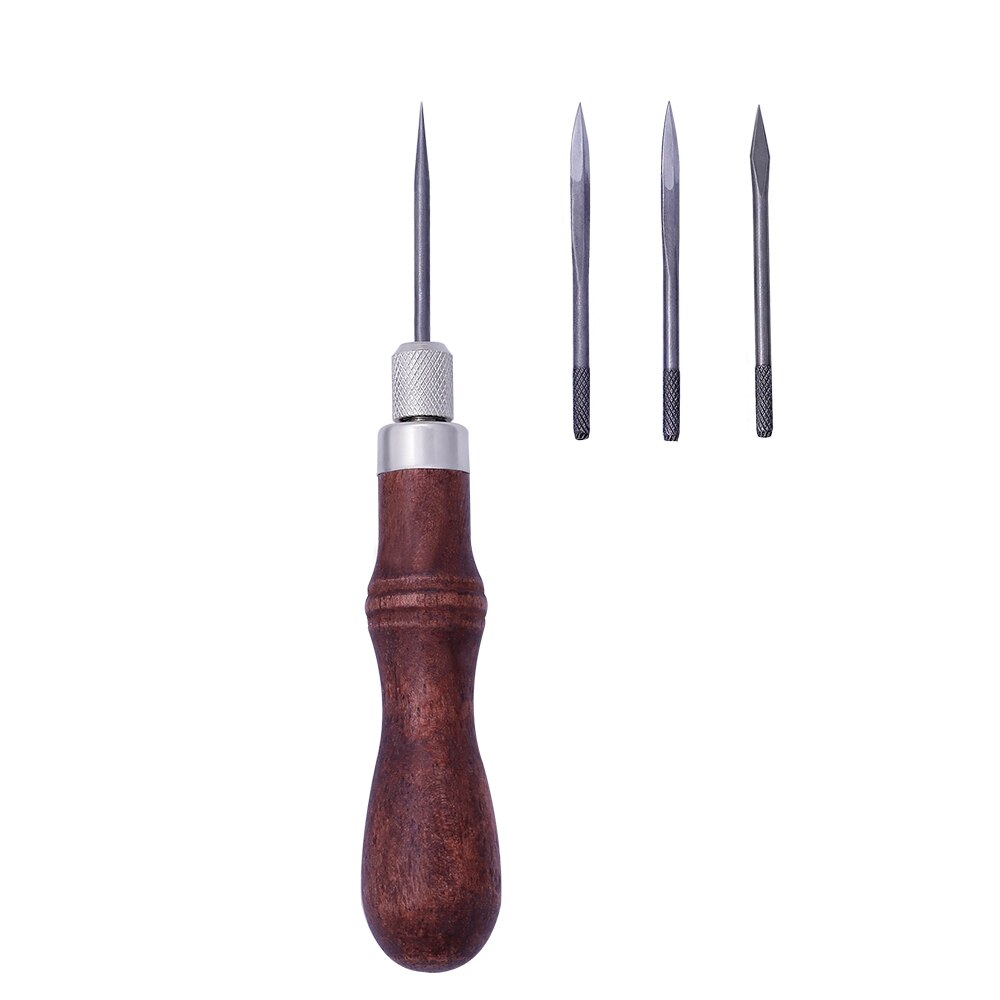 LMDZ-punzón de costura 4 en 1 para artesanía de cuero, herramientas de costura a mano, mango de madera, bricolaje
