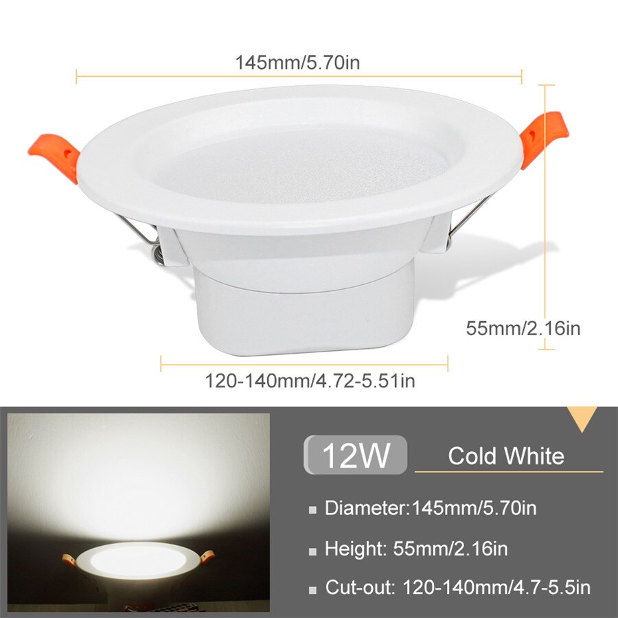 LED Downlight 3w 5w 9w 12w 20w Round Recessed Lamp spot led bulb AC 220V 230V downlight Indoor LED Spot Lighting Kitchen: 12W Cold White