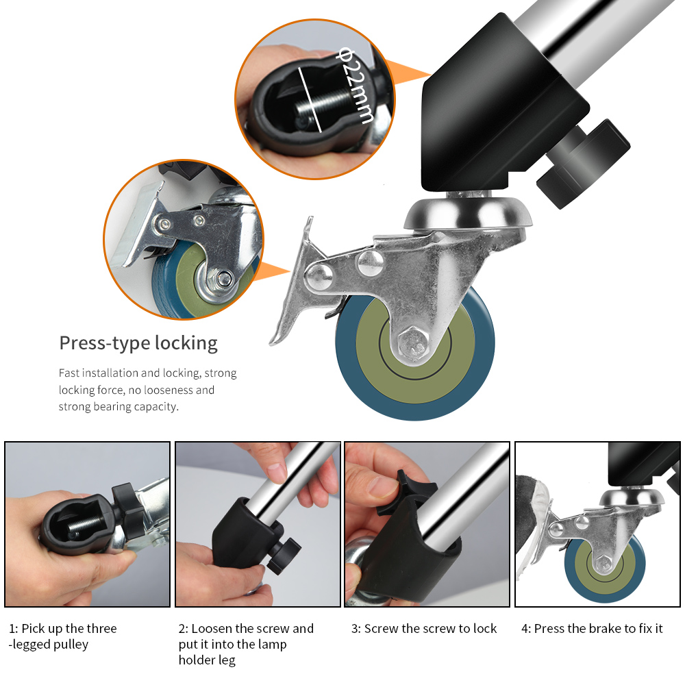 Ruedas de trípode universales profesionales Pro 3, accesorios de fotografía de iluminación pesada para estudio de fotografía multifunción, 16-22mm