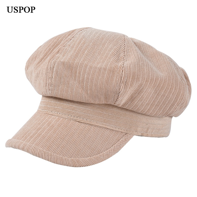 USPOP gorros de invierno gorras de pana gruesa jacquard octogonal sombreros color sólido visera vintage gorras