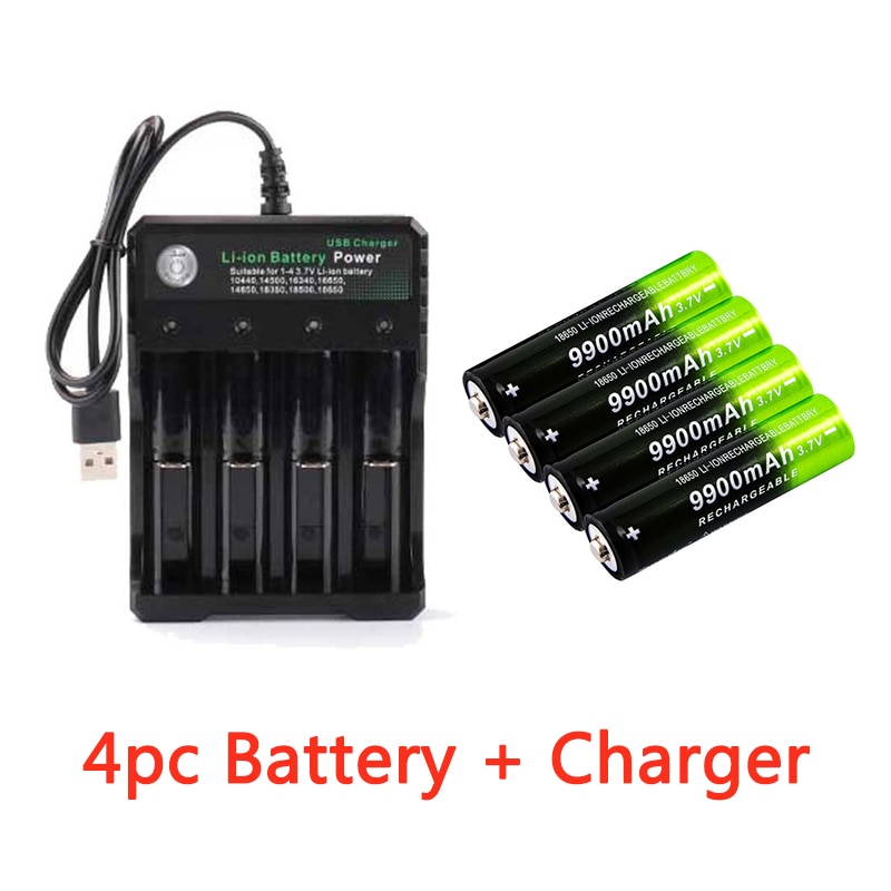 GTF 3.7V 18650 9900mAh Rechargeable Battery 2/4/8pcs Battery + 4 Slots 3.7V 18650 USB charger: charger 4pc battery