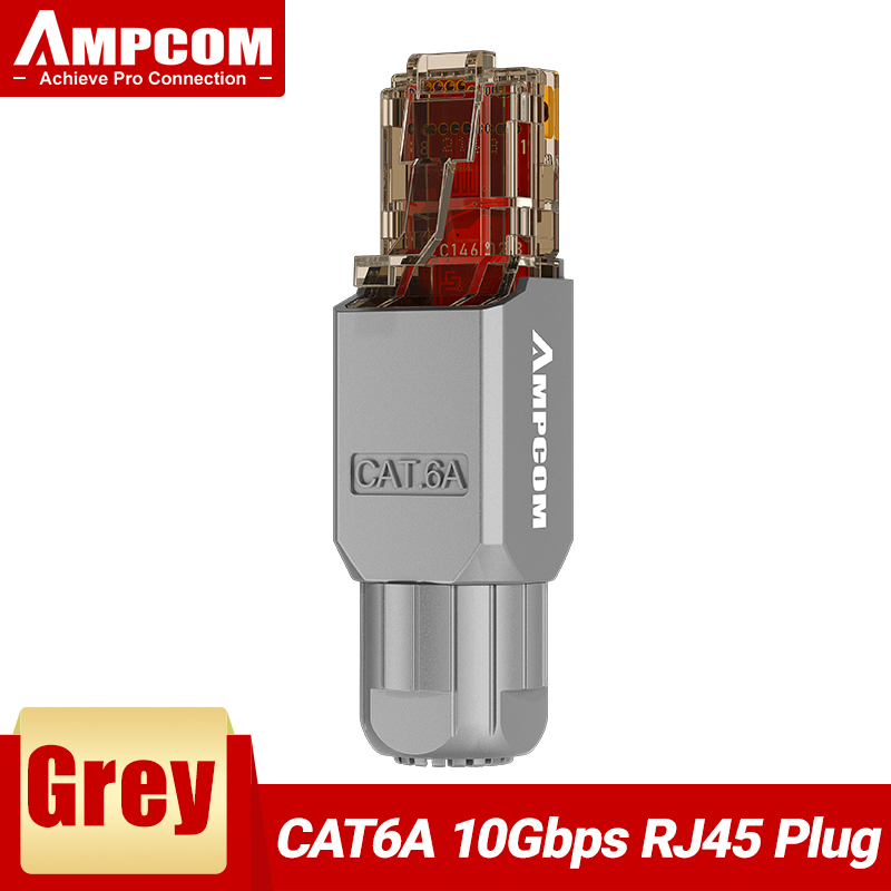AMPCOM Werkzeugfreier RJ45-Stecker, kein Crimpwerkzeug weniger UTP 1000 Mbit/s Katze6/Katze6A Modularstecker für verseiltes fest-LAN-Ethernet-Kabel: grau