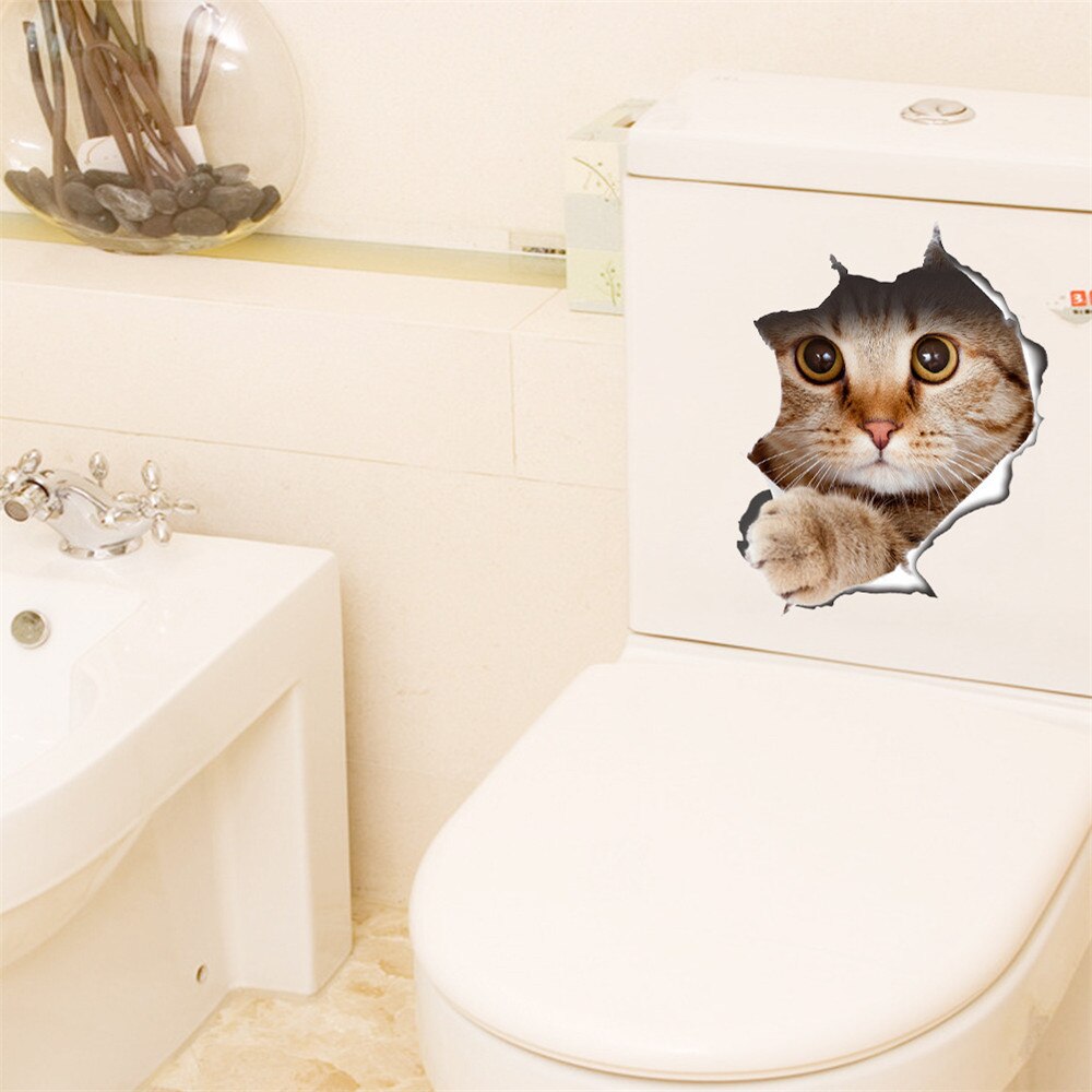 Katten Wc Stickers Muursticker Voyeur 3D Dieren Waterdichte Vinyl Behang Decals Badkamer Cover Koelkast Meubilair Home Decor