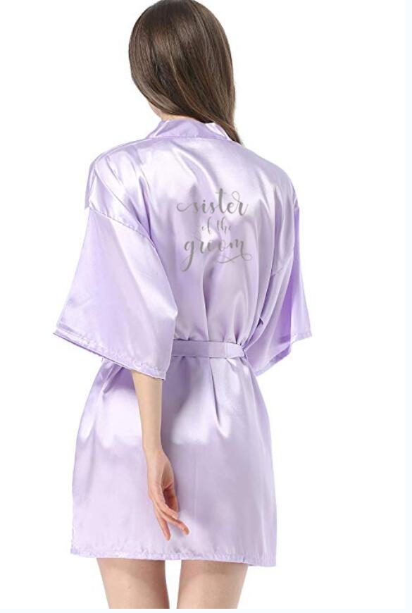 bruid bruidsmeisje gewaad met wit zwarte letters moeder zus van de bruid huwelijkscadeau badjas kimono satijnen gewaden: L / Donkergrijs