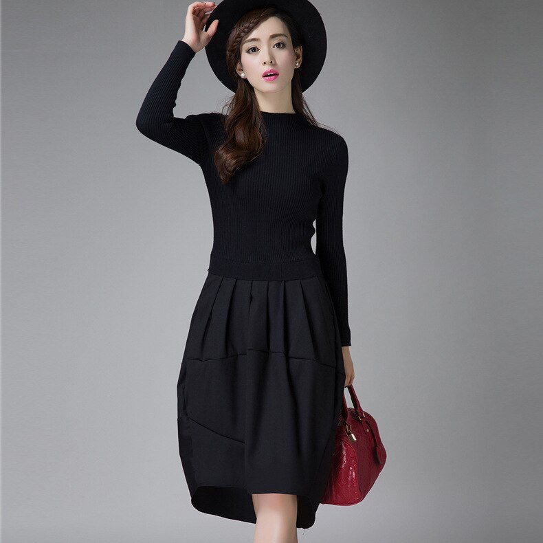 Female Winter Dresses Korean Casual High Street Fashionable Long Sleeve Sexy Wool knitted Sweater Dress Y1102-95F: S