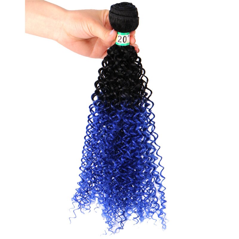 FSR 100 Gram/pcs Ombre Kinky Curly Hair weaving Wine Red synthetic hair bundle: Blue / 18 inches 1 piece