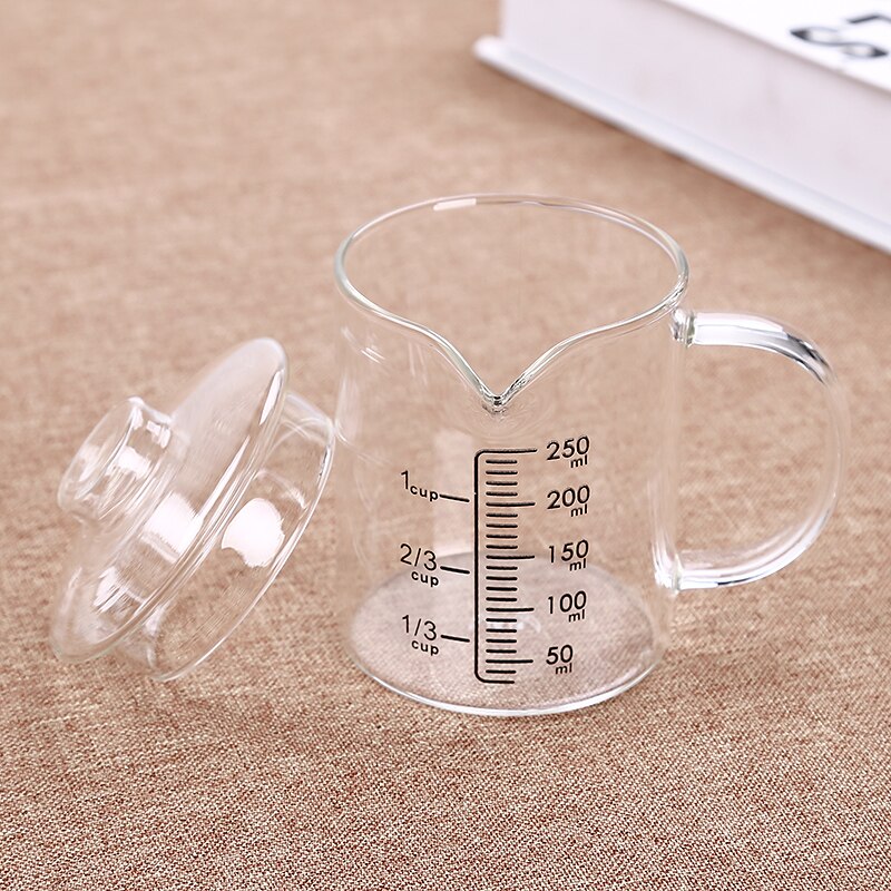 Taza medidora de vidrio resistente al calor, taza de leche para niños, horno microondas, taza de agua, cubierta transparente