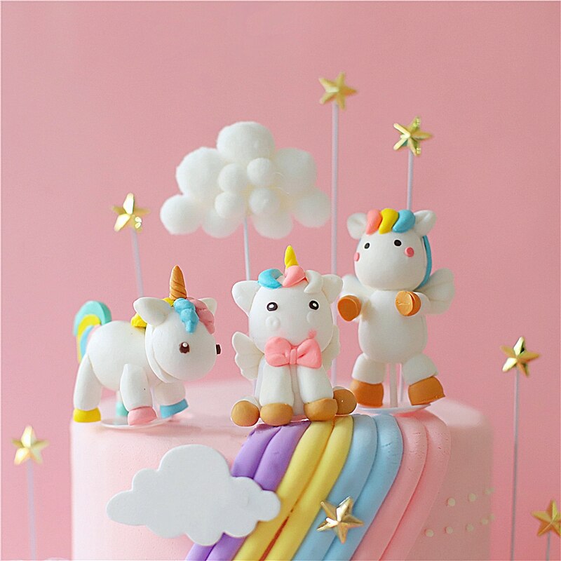 Regnbue enhjørning blød lerkage topper baby shower pige unicornio fødselsdagsfest dekorationer børn 1st fødselsdag dekoration