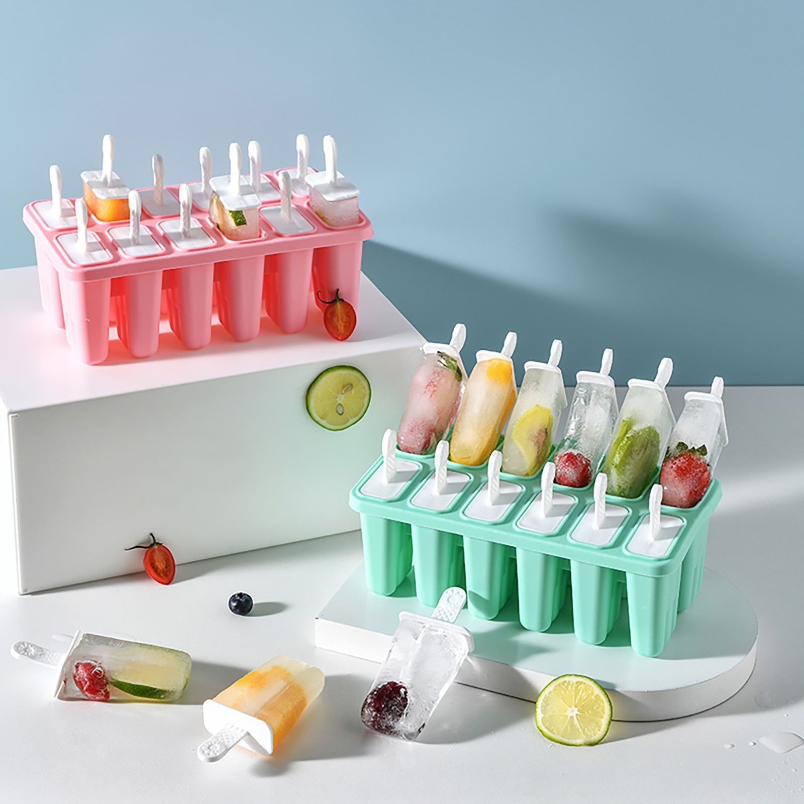 Popsicle Molds 12 Pieces Silicone Ice Molds Tray Mold Reusable Easy Ice Maker Release Ice Cube Maker Ice Cream Mold DIY