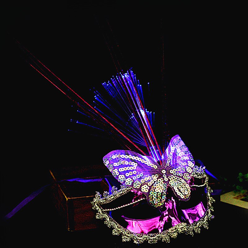 Kvinnors flicka led glöd fjärilsmask ljus blinkande venetiansk mard gras maskeradmasker fest bröllop halloween jul