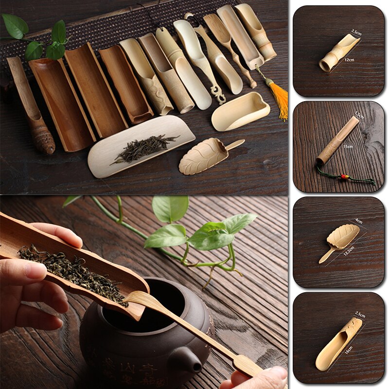Colher de chá kung fu de bambu natural, colher de chá e matcha, acessórios para chá, utensílios da cerimônia de fabricação