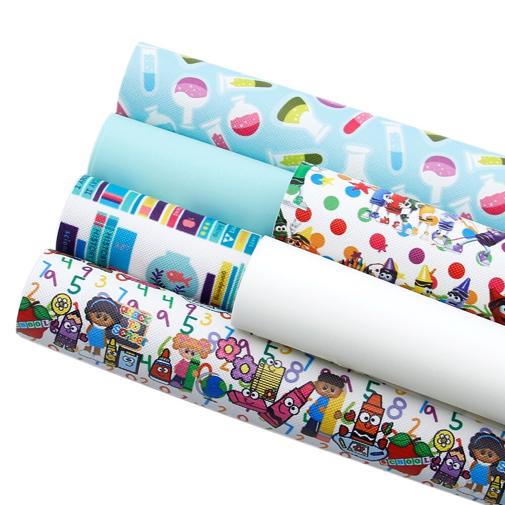 20*34cm 6PCS/Set Back To School abc Synthetic Leather Set Faux Artificial Fabric DIY Sewing Garment HairBow Bag,1Yc7322