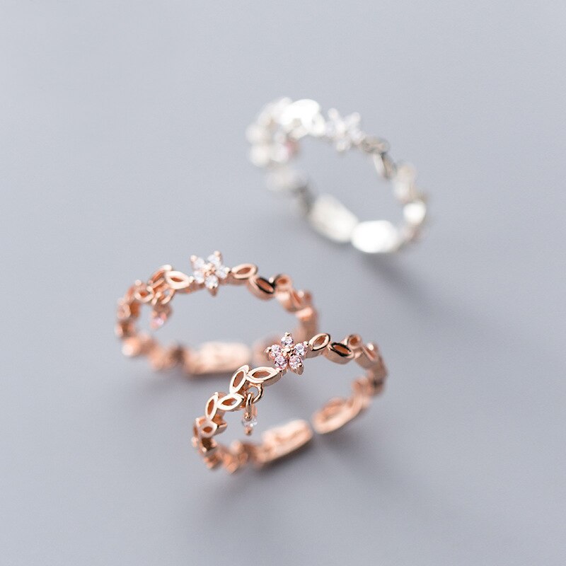 MloveAcc Fresh Flower 925 Sterling Silver Temperament Personality Literary Korea Female Resizable Opening Rings