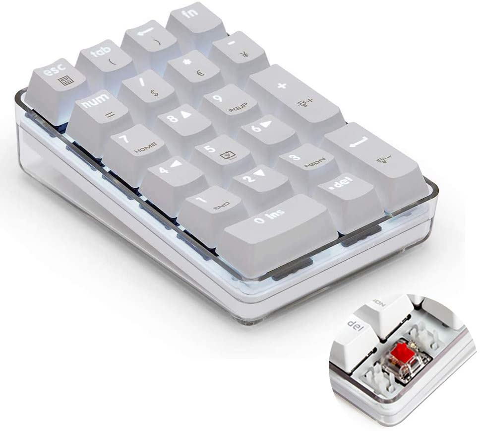 Pavé numérique, clavier numérique filaire USB mécanique avec pavé numérique à 21 touches rétroéclairé blanc pour ordinateur portable ordinateur de bureau approuvé: red switch