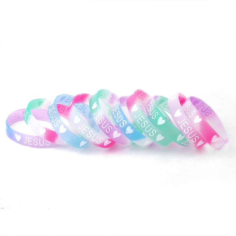 10 pçs/lote nova moda jesus pulseiras de silicone pulseiras doces cor coração esporte pulseira de borracha jóias presentes brtc37